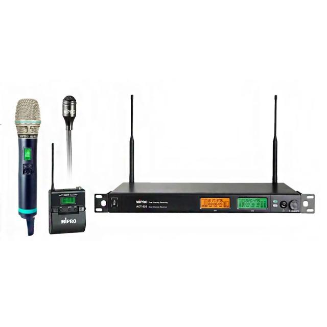 【MIPRO】ACT-525 配1手握式ACT-500H+1領夾式無線麥克風(UHF類比雙頻道無線麥克風)