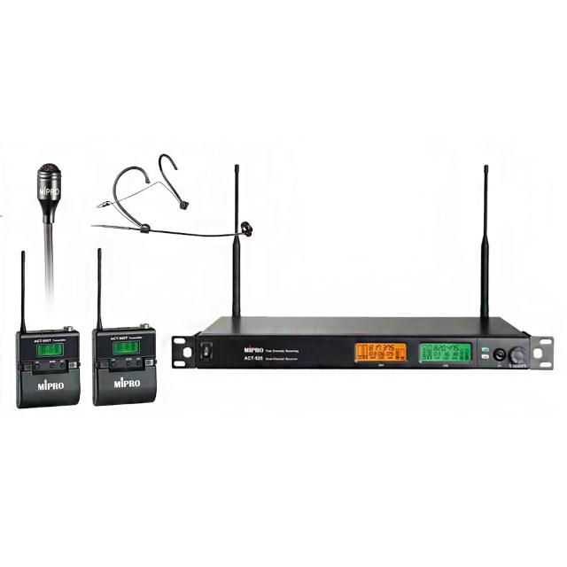 【MIPRO】ACT-525 配1領夾式+1頭戴式無線麥克風(UHF類比雙頻道無線麥克風)