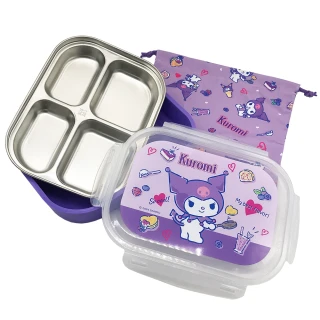 【SANRIO 三麗鷗】酷洛米不鏽鋼餐盤附袋(台灣正版授權)