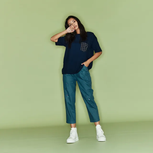 【ICHE 衣哲】Cop.Copine法式設計格紋印花拼接五分袖造型上衣-S