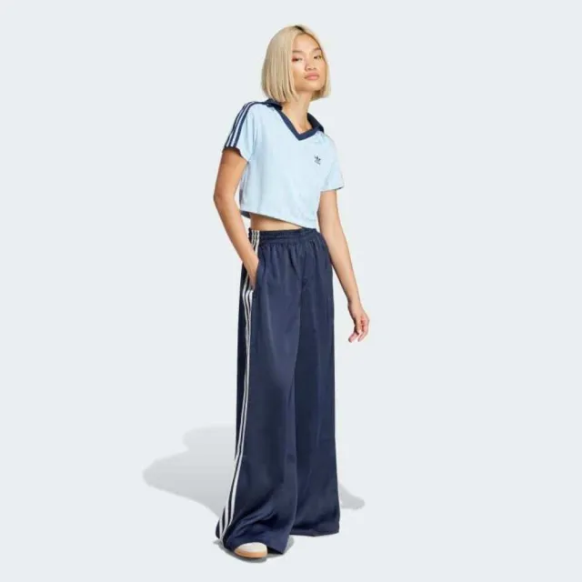 【adidas 愛迪達】V-neck Polo 女 Polo衫 短版 運動上衣 休閒短袖 水藍 深藍 亞版(JD5864)