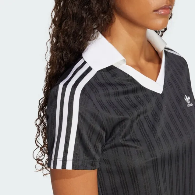 【adidas 愛迪達】V-neck Polo 女 Polo衫 短版 運動上衣 休閒短袖 黑 白 亞版(JD2606)