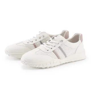 【ORIN】免綁帶打孔透氣真皮休閒鞋(米色)