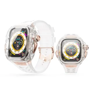 【Y24】Apple Watch 49mm 透明/玫瑰金 尼龍防水錶殼/矽膠錶帶(BELLEVUE49)