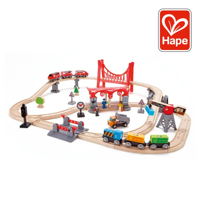 【德國Hape】忙碌的城市軌道火車組(軌道遊戲/家家酒玩具/木製玩具/木頭玩具)