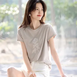 【LANNI 藍尼】★優雅花卉典雅上衣(女上衣/舒適/圓領/T恤)
