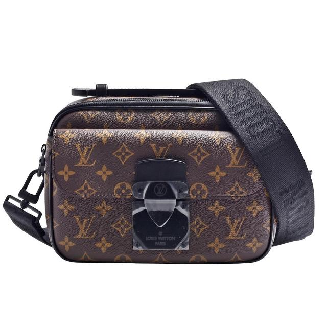 LV LOUIS VUITTON 路易威登 M45806 經典 S LOCK 系列郵差包，黑色系設計，採用高階牛皮與帆布材質，經典風格適合日常搭配。附原廠防塵袋與包裝盒，可作為手提或斜背使用，背帶全長約85cm，輕便實用，法國製造，適合女性使用。