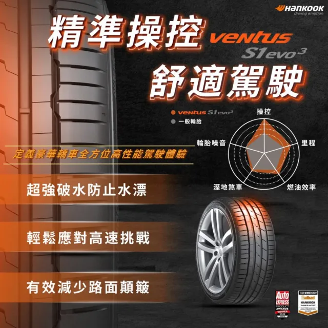【Hankook 韓泰】輪胎 Ventus S1 evo3 K127 255/45/20 輪胎 操控胎 SUV胎 二入組 適用車款Model x(安托華)