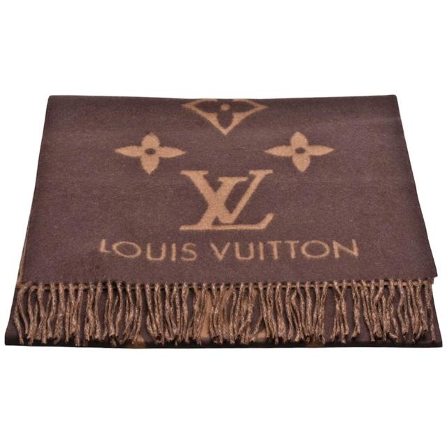 LV LOUIS VUITTON路易威登 M78125 Reykjavik 雙面 Monogram 織花喀什米爾流蘇披巾/圍巾
