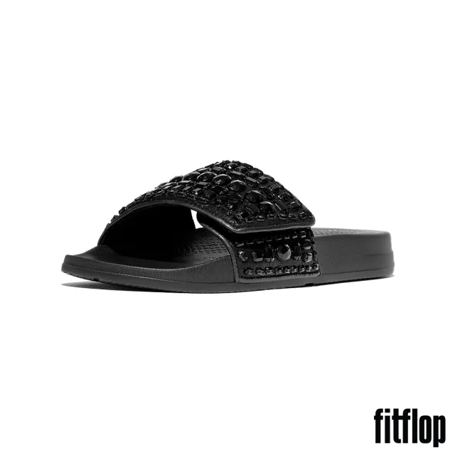 【FitFlop】iQUSHION 可調式多水鑽輕量涼鞋(靚黑色)