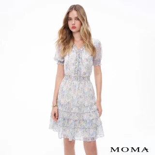【MOMA】花叢仙子雪紡泡泡袖蛋糕裙洋裝(淺紫色)