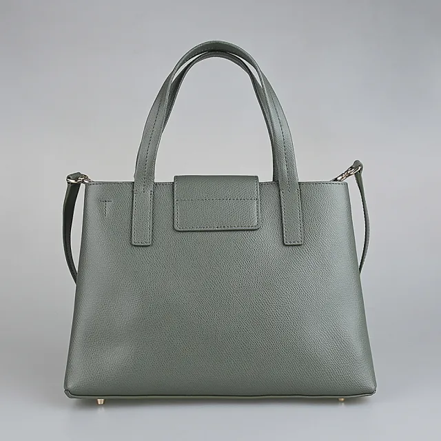【FURLA 芙拉】FURLA 1927經典拱門LOGO牛皮搭帆布內襯旋釦式手提斜背兩用包(中/仙人掌綠)
