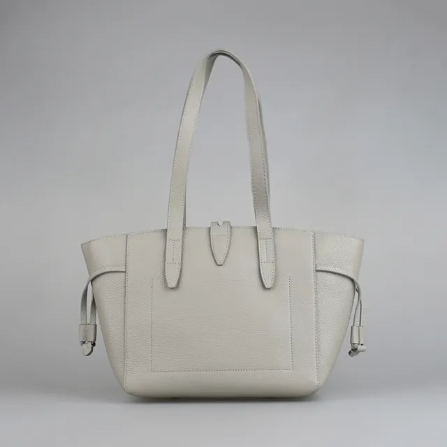 【FURLA 芙拉】FURLA NET燙字LOGO設計小牛皮搭絨布內襯拉鍊肩背托特包(小/大理石灰)