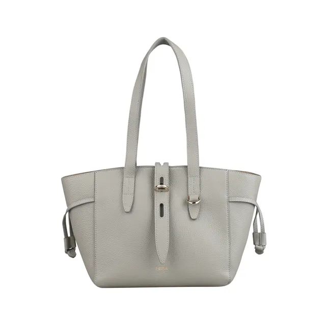 【FURLA 芙拉】FURLA NET燙字LOGO設計小牛皮搭絨布內襯拉鍊肩背托特包(小/大理石灰)