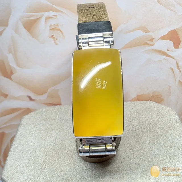 【優雅琥珀】來自波蘭 優質金絞蜜 皮革手環(琥珀色澤飽滿 義大利牛皮手環  具鑑定證書)