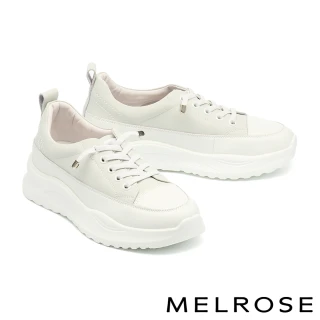 【MELROSE】美樂斯 率性舒適彈力鞋帶牛皮厚底休閒鞋(灰)