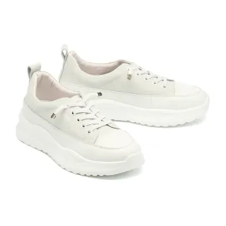 【MELROSE】美樂斯 率性舒適彈力鞋帶牛皮厚底休閒鞋(灰)