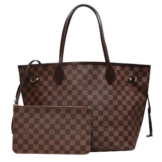 LV LOUIS VUITTON路易威登 N40599 經典 NEVERFULL MM Damier 帆布肩背托特包