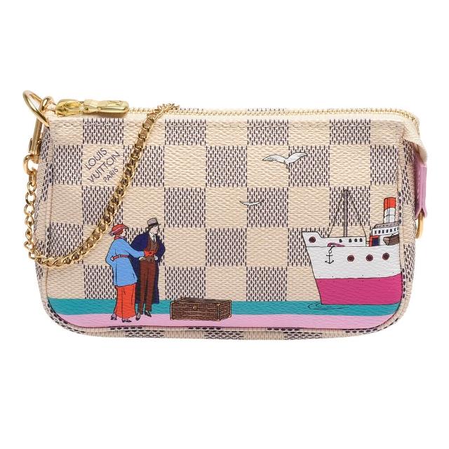 全新 LOUIS VUITTON 路易威登 N41669 節慶限量款 Damier 廣告插畫拉鍊手提包，白色系帆布設計，簡約時尚。配有原廠防塵套與原廠包裝盒，尺寸為長14cm、高9cm、寬3cm，提把高度約13cm，適合日常搭配與收藏。來自歐洲，適用女性。