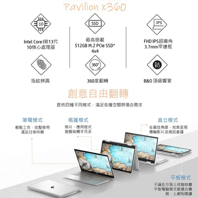 【HP 惠普】星鑽翻轉14 x360 14-ek1033TU 14吋輕薄翻轉觸控筆電(i5-1335U/16G/512G SSD/W11/附觸控筆)