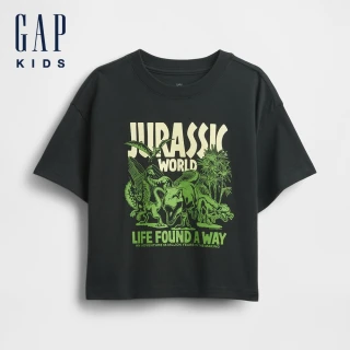 【GAP】男幼童裝 純棉恐龍印花圓領短袖T恤-黑色(780788)
