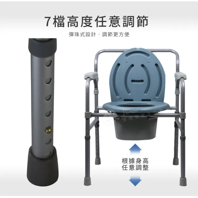 【Akira】高承重可移動折疊坐便椅(七段可調 馬桶椅 坐便器 行動馬桶 便盆椅 浴室凳 防滑 老人洗澡椅)