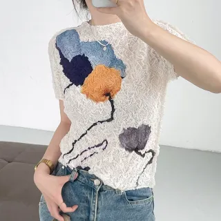 【巴黎精品】現貨 限搶!三宅風皺褶衣服褶皺上衣高級摺衣彈力女裝顯瘦折衣大碼(短袖油畫T恤4色a1jb18)