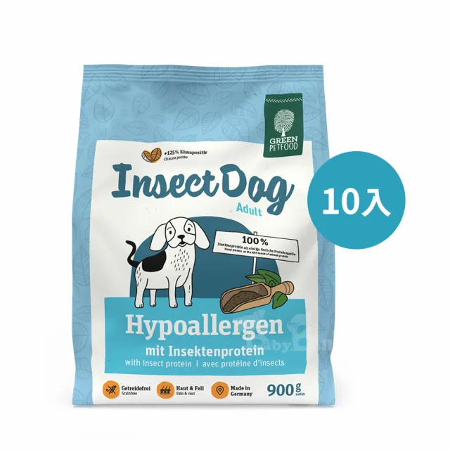 【Green Petfood 德國綠自然】昆蟲蛋白 無穀低敏成犬飼料 9KG/900G*10入(皮膚毛髮健康 狗飼料 乾糧)