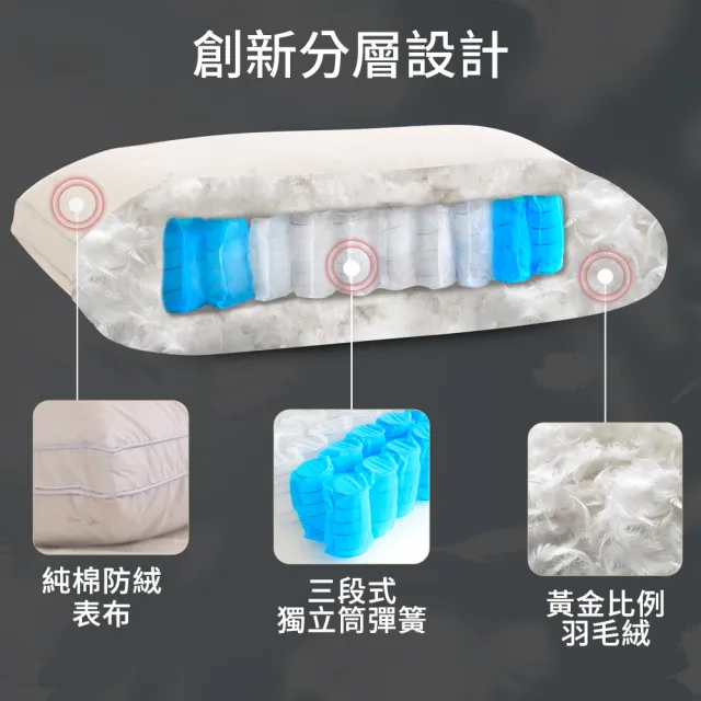 【LooCa】水鳥羽毛絨三段式獨立筒釋壓枕頭(1入★限量出清)
