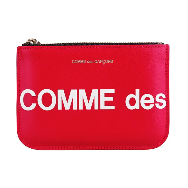 【Comme Des Garcons CDG】COMME DES GARCONS川久保玲 經典燙字LOGO英文印花牛皮拉鍊零錢