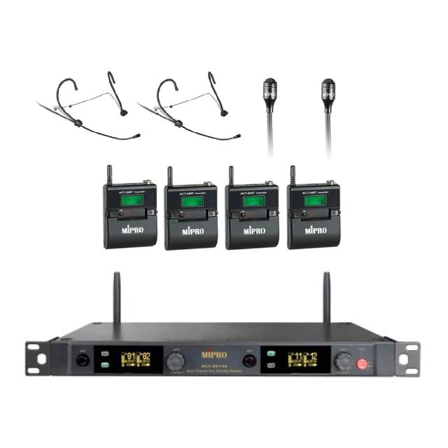 【MIPRO】ACT-5814A 配2頭戴式+2領夾式麥克風(5GHz數位四頻道無線麥克風)