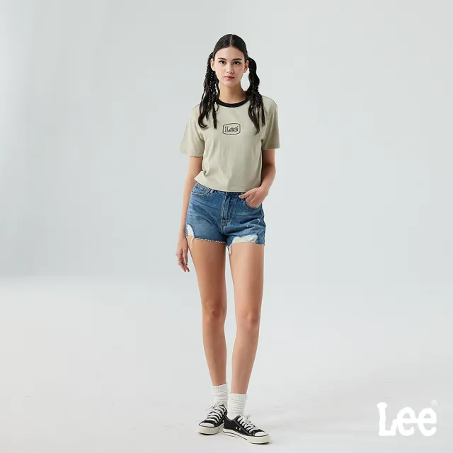 【Lee】女裝 牛仔短褲 / 中腰 刷破 經典五口袋 中藍洗水(LB522015280)