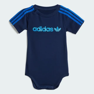【adidas 愛迪達】短袖上衣 連身衣 童裝 男女童 亞規 3 STRIPE BODY 黑藍 JY2781