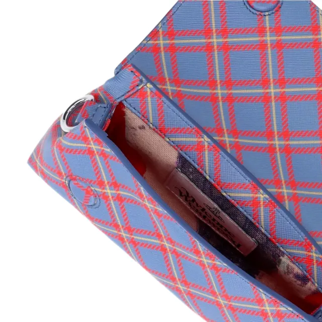 【Vivienne Westwood】女款 Pouch Mini 格紋斜背包(藍色/橘色)