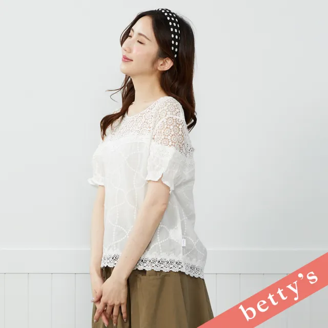【betty’s 貝蒂思】出清品  太陽鏤空蕾絲拼接點點刺繡上衣(白色)