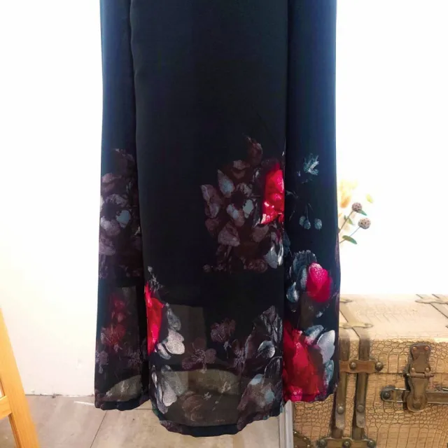 【YUTZUYA 優姿雅】嫣紅花卉飄逸雪紡寬褲(雪紡/寬褲/傘擺/微透)