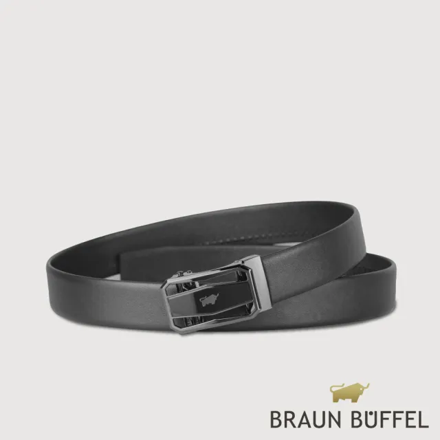 【BRAUN BUFFEL 德國小金牛】時尚紳士 鏤空自動扣皮帶-鎗色(BF25S-WEG21042-SGU) 送禮推薦