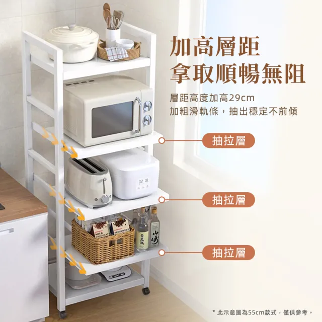 【Ashley House】全碳鋼高耐重抽拉式層板廚房隙縫置物電器架 五層-55寬(鐵架 收納架 廚房收納架 電器架)