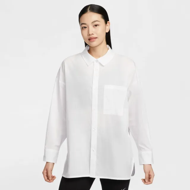 【NIKE 耐吉】長袖上衣 運動 休閒 襯衫 女 AS W NSW NK CHLL PPLN LS BTN T 白色(HJ0716100)