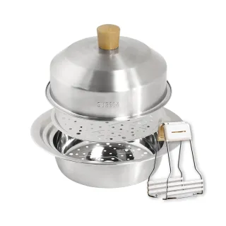 【LMG】一鳥304不鏽鋼鍋具蒸籠蒸盤三件組贈止滑防燙夾(蒸籠+蒸架+鍋蓋 適用18/20/22cm鍋具)