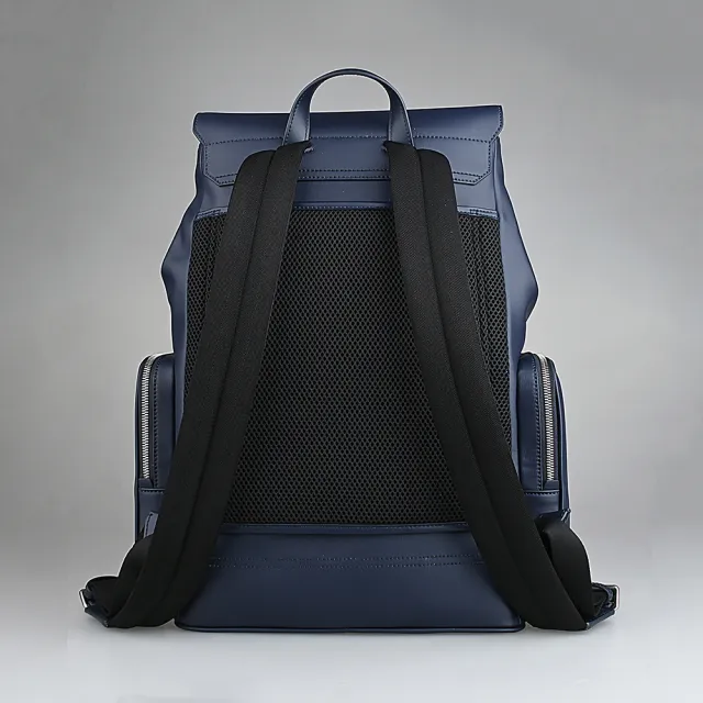 【BALLY】BALLY Mythos 燙銀LOGO防刮再生牛皮束口釦式後背包(深藍)