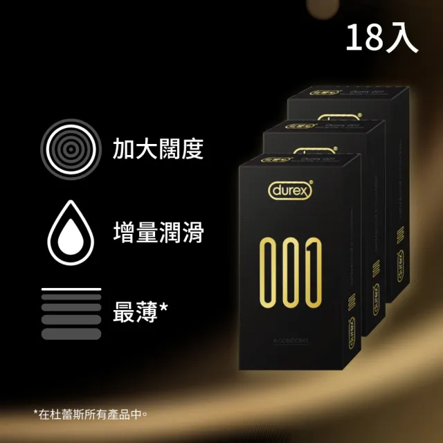 【Durex 杜蕾斯】001水性聚氨脂PU保險套6入x3(共18入-避孕套/衛生套/001系列)