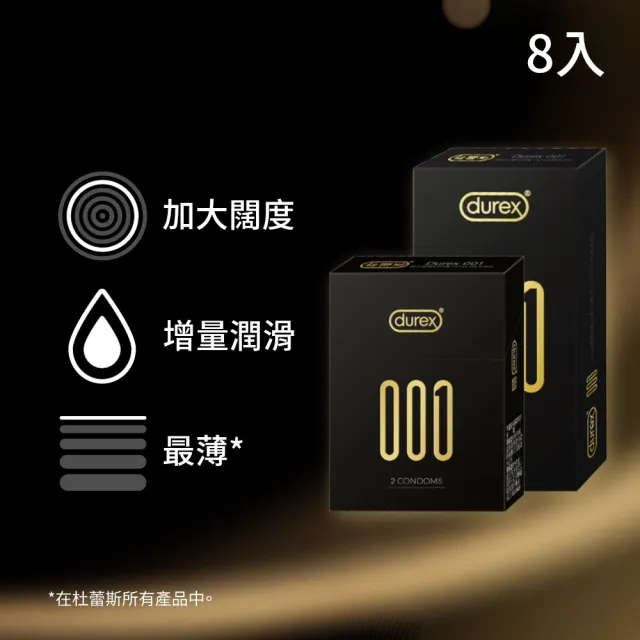 【Durex 杜蕾斯】001水性聚氨脂PU保險套2入+6入(共8入-避孕套/衛生套/001系列)