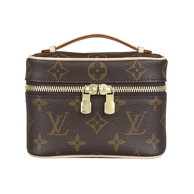 【Louis Vuitton 路易威登】LV M44936 Nice Nano印花LOGO設計牛皮飾邊塗層帆布拉鍊手提化妝箱(迷你/咖啡)