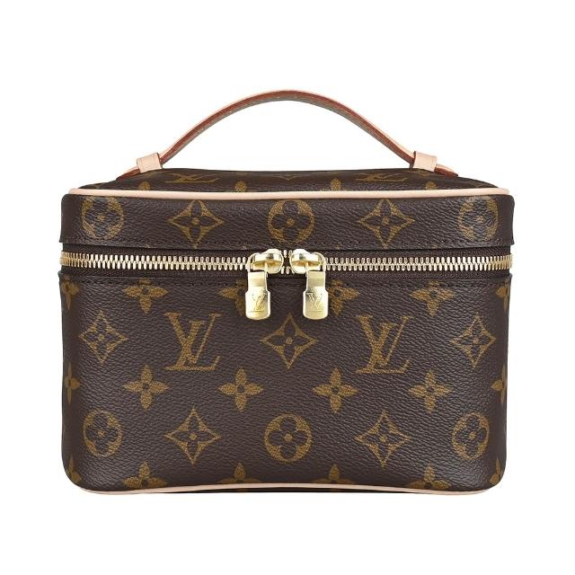 【Louis Vuitton 路易威登】LV M44495 Nice Mini內壓印LOGO鐫刻LV標誌鍊頭印花帆布拉鍊手提化妝箱(咖啡)