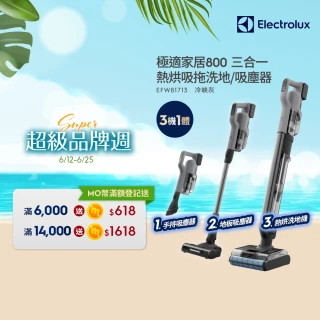 【Electrolux 伊萊克斯】極適家居800 三機一體熱烘吸拖洗地機/吸塵器(EFW81713 冷峽灰)