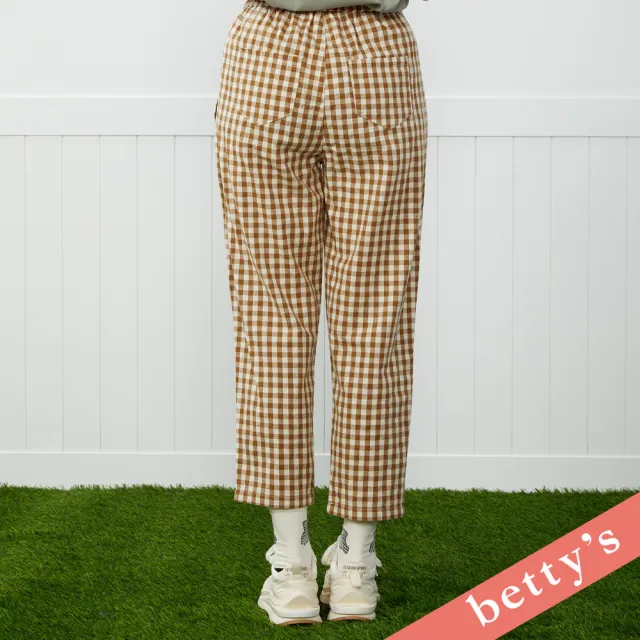 【betty’s 貝蒂思】出清品  格紋口袋拼接鈕釦休閒長褲(咖啡)