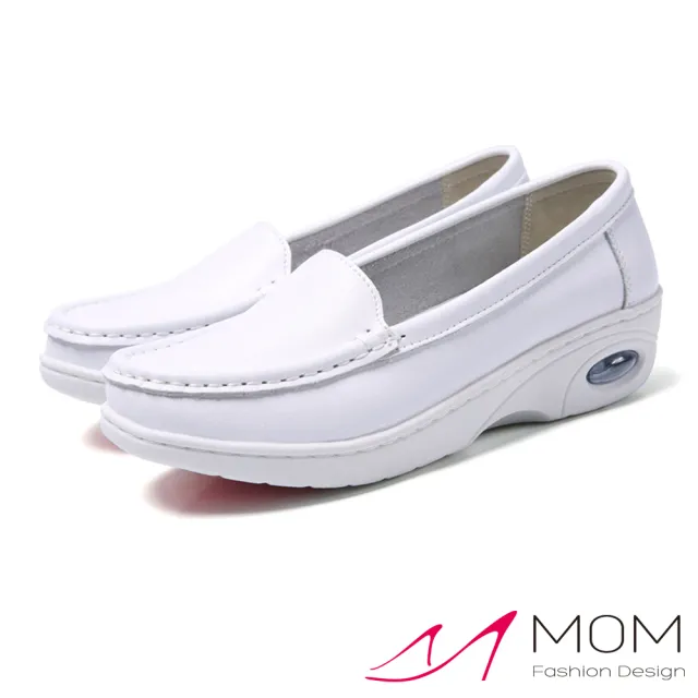【MOM】真皮樂福鞋 氣墊樂福鞋/真皮純色軟底氣墊樂福鞋 護士鞋(白)