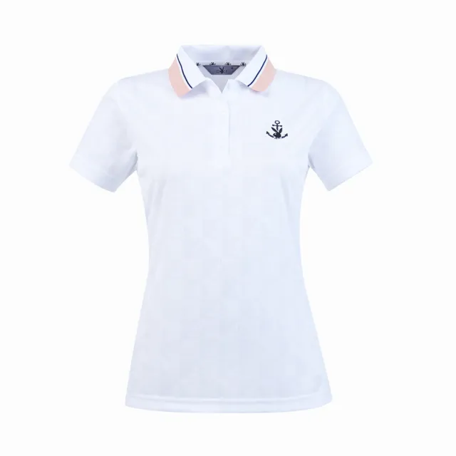 【PLAYBOY GOLF】女款帆船緹花抗UV短袖POLO衫-白(吸濕排汗/高爾夫球衫/KA25101-87)