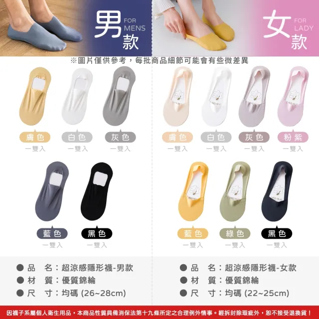 【Her】涼感襪 6雙入 襪子 超涼感隱形襪 後跟止滑襪 隱形襪 素色襪(船型襪 極短襪 男女襪子 薄襪)